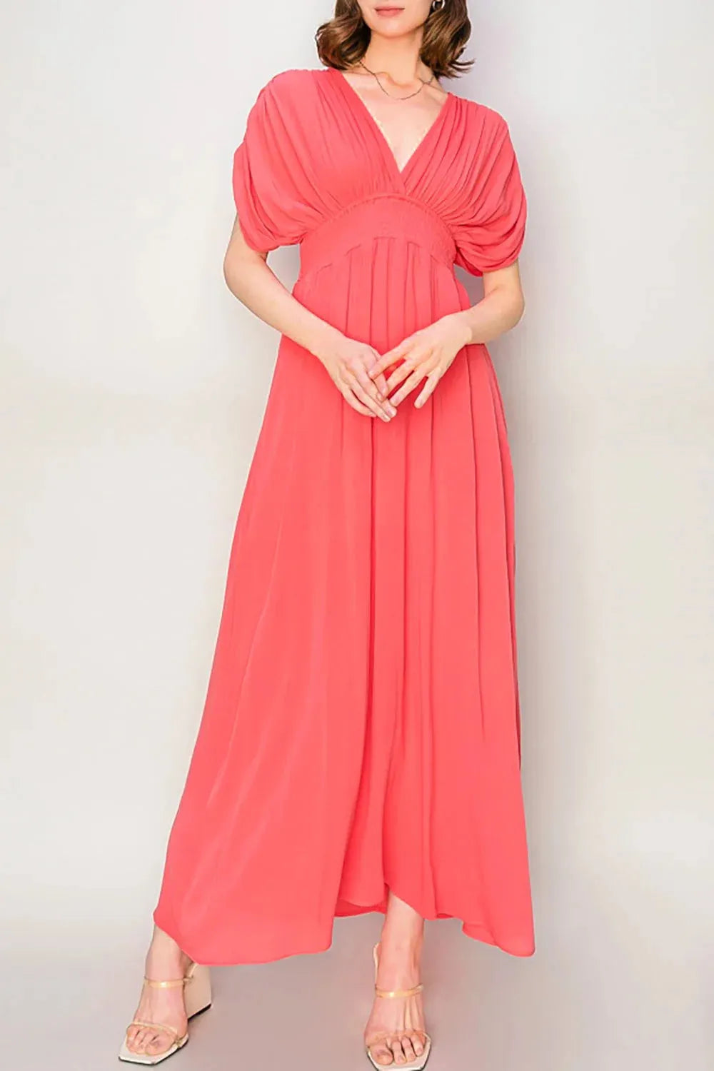 apparel long pleated dresses Dreamy Grecian Empire Waist Lightweight Bodice Maxi Dress tie Neckline Color:Black and Gray 5 Trending Dark Nail Enchanted Floral Embroidery