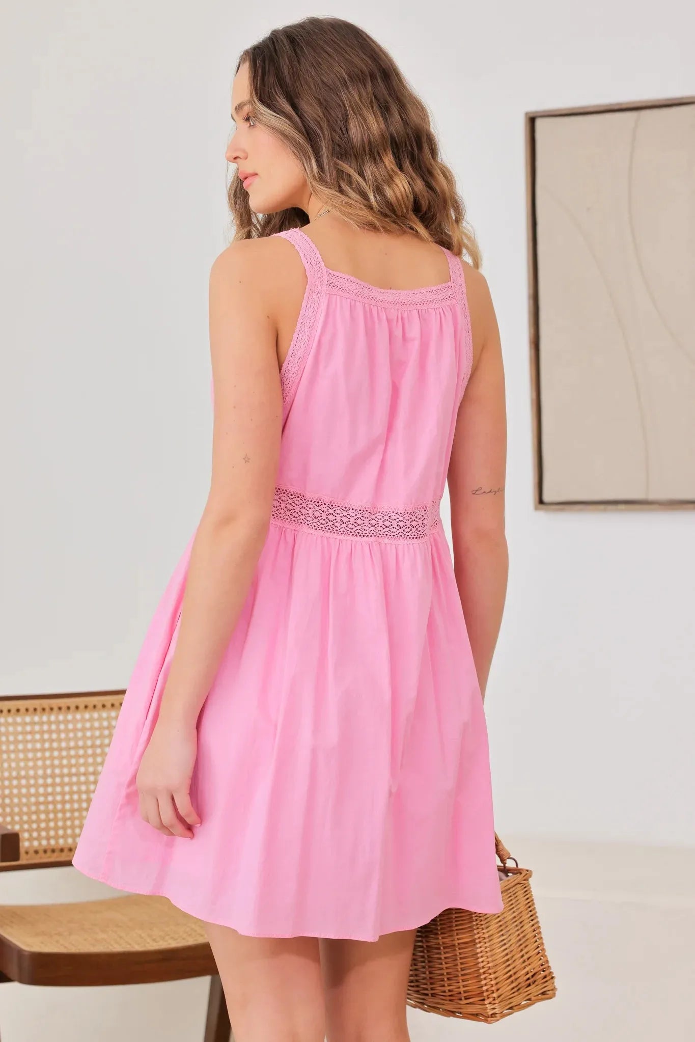 Sleeveless Lace Detail V-Neck Mini Dress - Tasha Apparel Wholesale