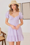Open Back Puff Sleeve Tiered Mini Gingham Dress - Tasha Apparel Wholesale