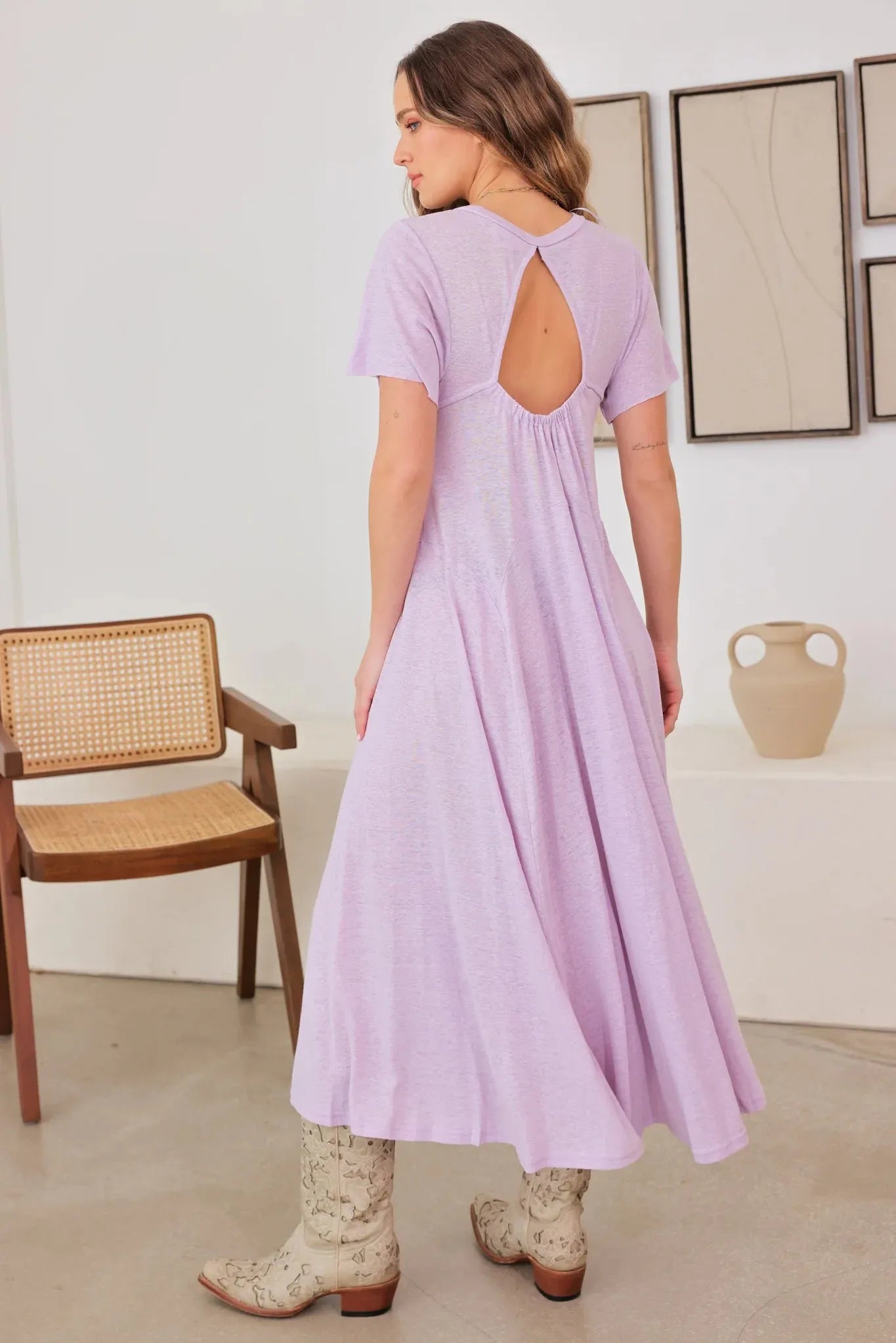 Lightweight See-Through Open Back Cotton Midi Maxi Dress Lavender / S-M-L/3-2-1 Lightweight See-Through Open Back Cotton Midi Maxi Dress Lavender / S-M-L/3-2-1