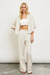 Oatmeal Wide Linen Trousers Pants - Tasha Apparel Wholesale
