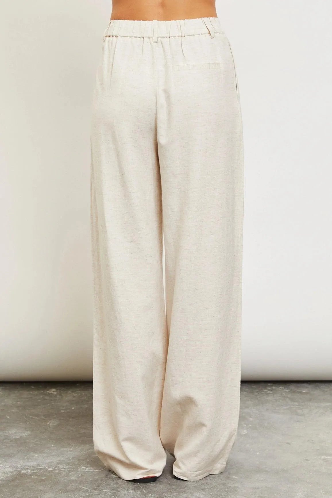 Oatmeal Wide Linen Trousers Pants - Tasha Apparel Wholesale