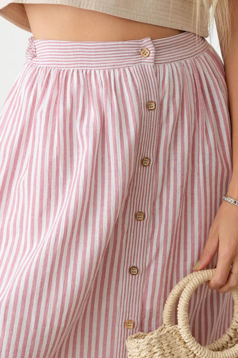Patio Stripe Button Down Maxi Skirt - Tasha Apparel Wholesale