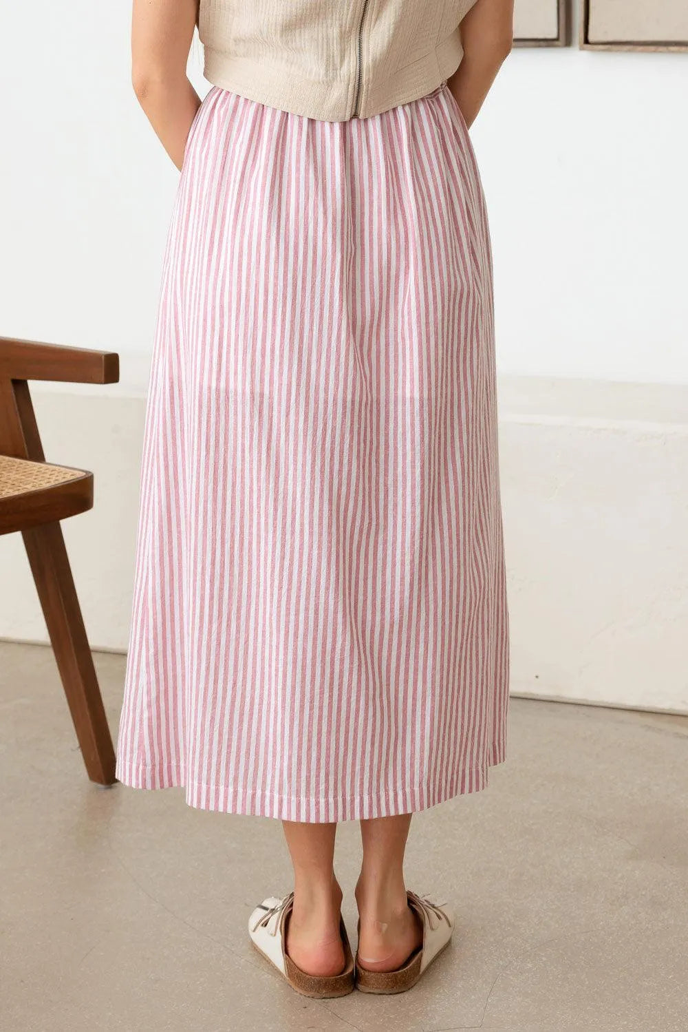 Patio Stripe Button Down Maxi Skirt - Tasha Apparel Wholesale