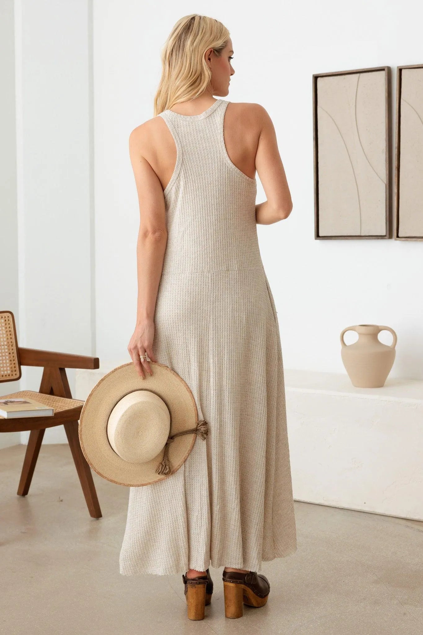 Western Boho Waffle Hip Pocket Maxi Dress - Tasha Apparel Wholesale