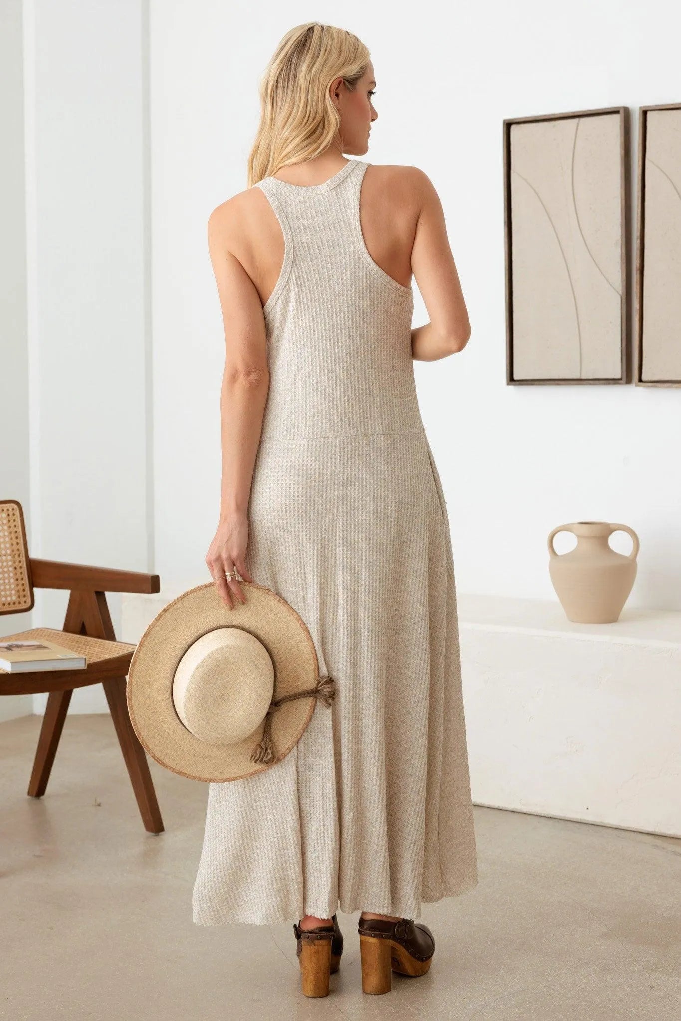 Western Boho Style Waffle Hip Pocket Maxi Dress Western Boho Style Waffle Hip Pocket Maxi Dress