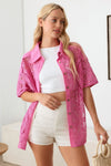 Floral Lace Button Down Short Sleeve Shirt - Tasha Apparel Wholesale