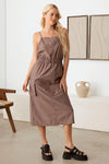 Adjustable Strap Toggle Draw String Cargo Midi Dress - Tasha Apparel Wholesale