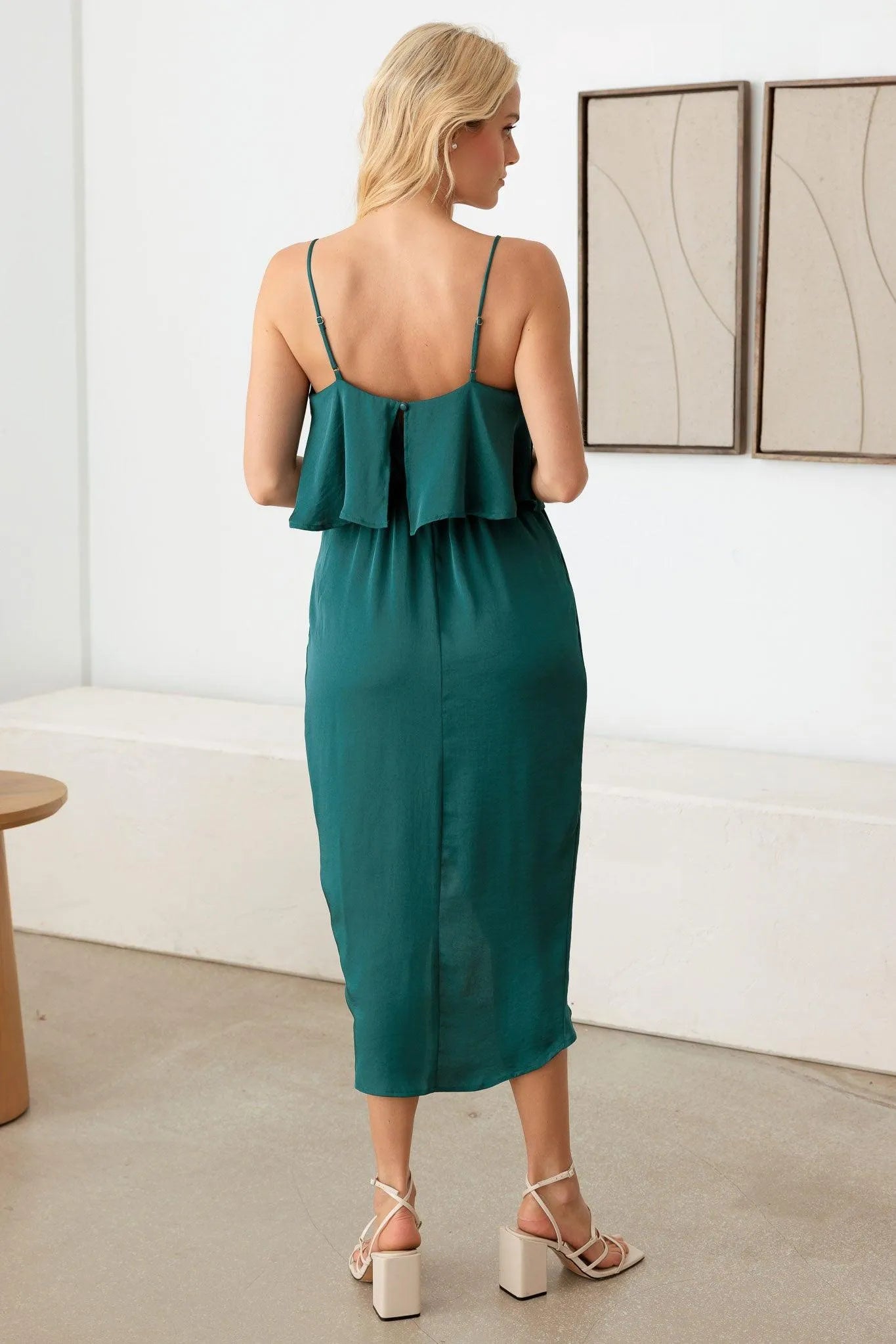 Sleeveless Layered Top Pleated Wrap Midi Dress - Tasha Apparel Wholesale