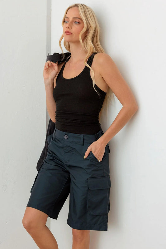 Navy Cargo Bermuda Shorts - Tasha Apparel Wholesale