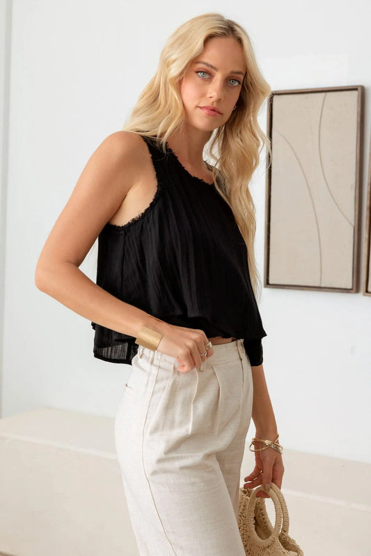 Boho Sleeveless Layered Frayed Edges Top - Tasha Apparel Wholesale