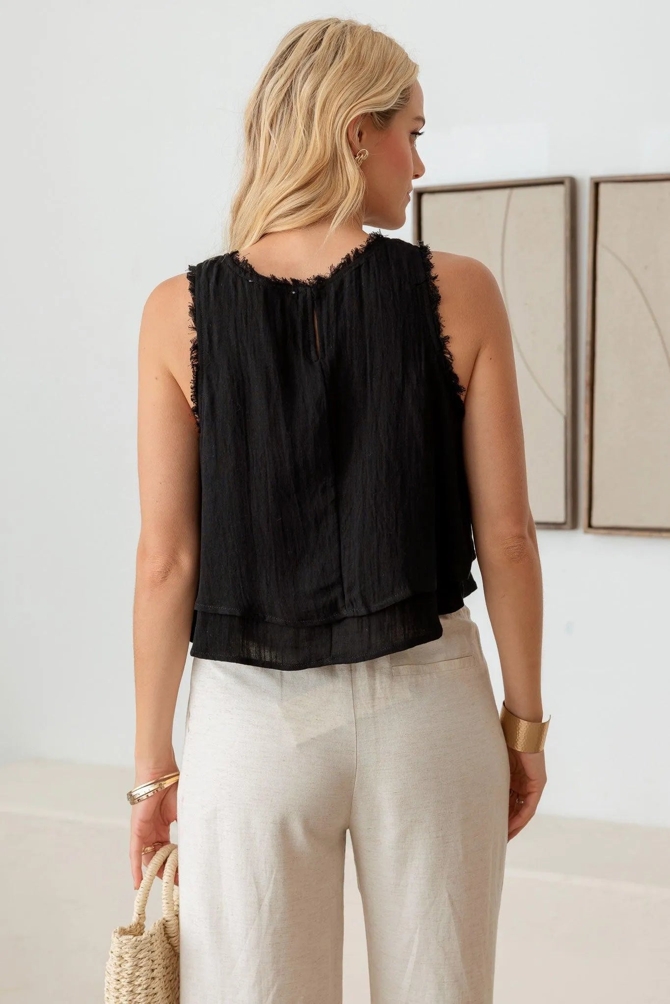 Boho Sleeveless Layered Frayed Edges Top - Tasha Apparel Wholesale