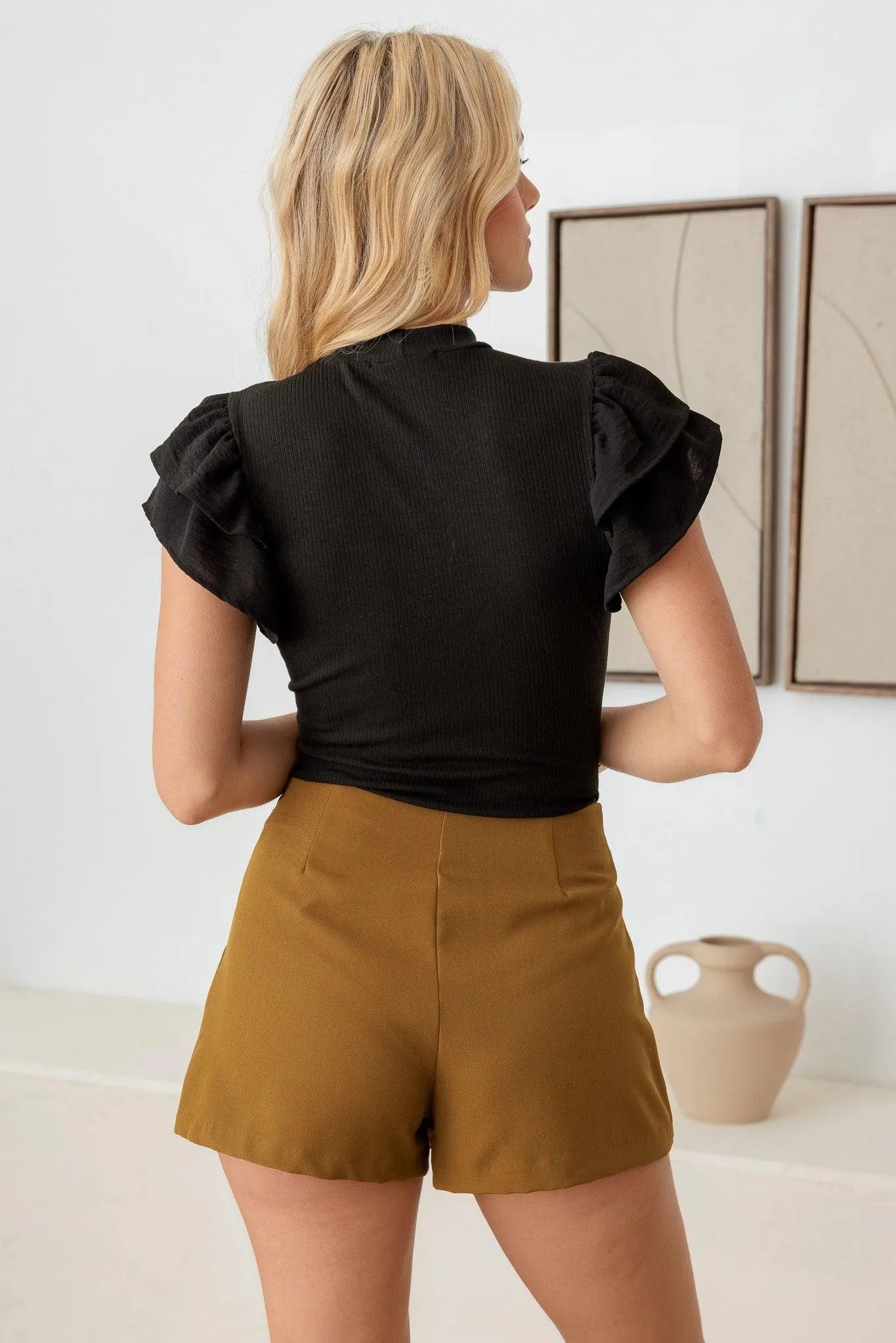 Ribbed Double Layered Ruffle Sleeve Bodysuit - Tasha Apparel Wholesale
