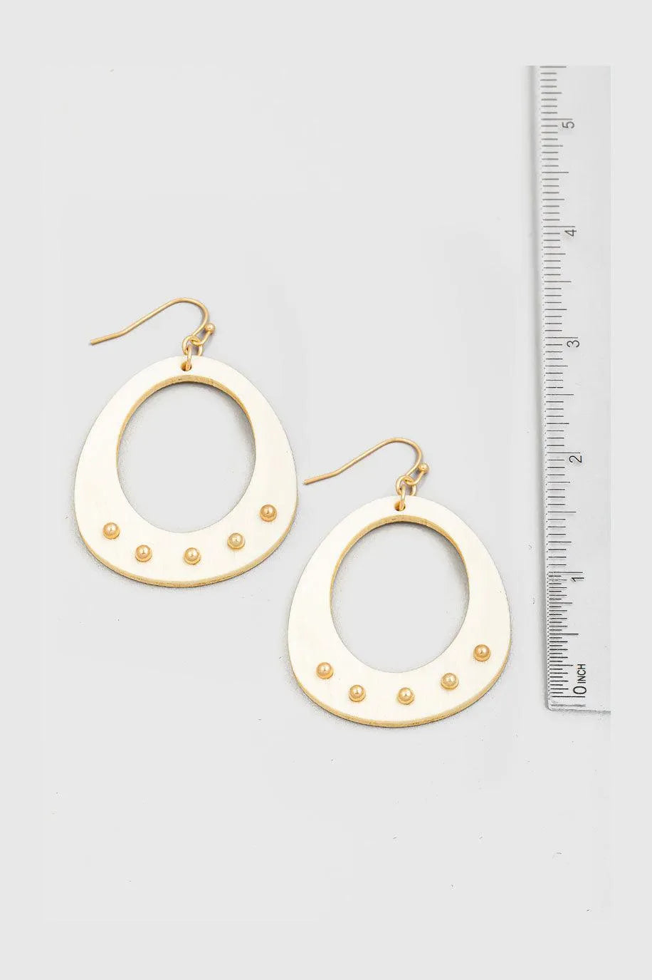 Retro Wooden Circle Cutout Metal Studs Drop Earrings - Tasha Apparel Wholesale