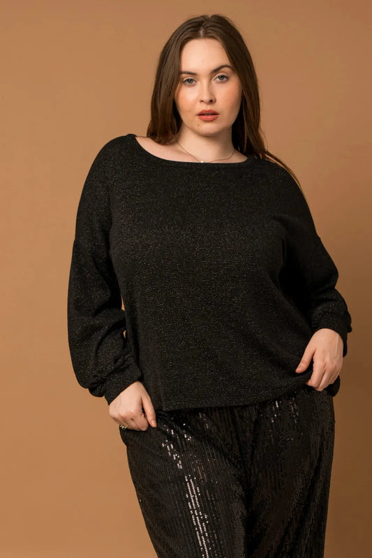 Plus Size Glitter Long Sleeve Open Back Knit Top - Tasha Apparel Wholesale
