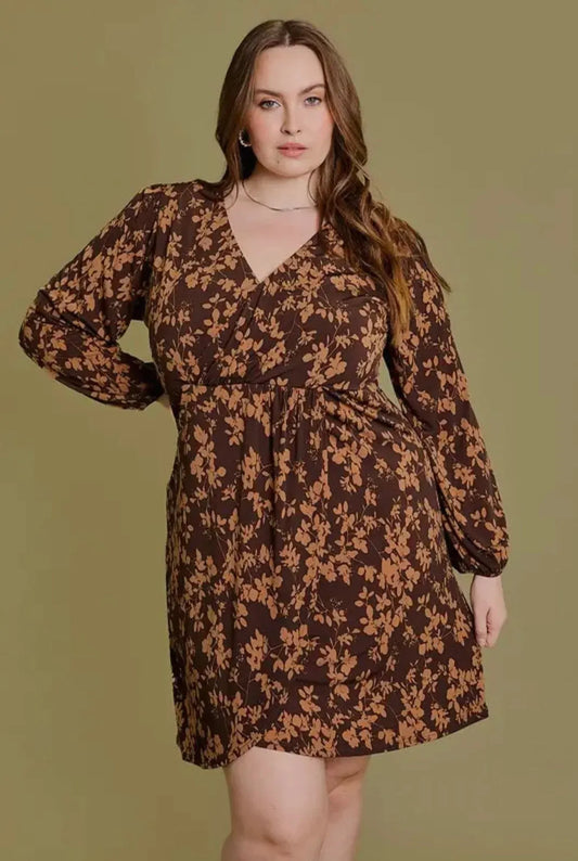 Plus Size Wrap Floral Shirring Mini Dress - Tasha Apparel Wholesale