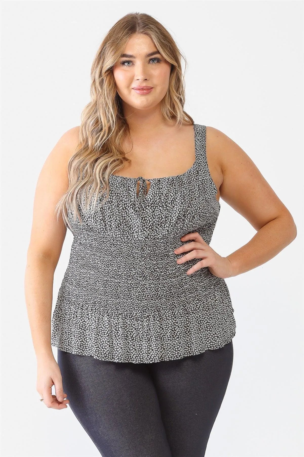 Plus Size Floral Print Tie Detail Ruched Top - Tasha Apparel Wholesale