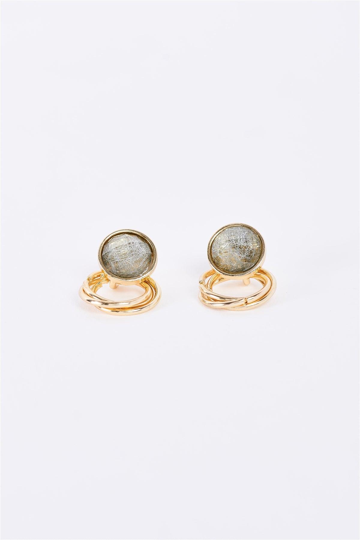 Gold & Green Faux Diamond Multi Ring Drop Earrings /3 Pairs