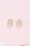 Gold Small Linked Hoops Faux Diamonds Incrusted Stud Earrings /3 Pairs