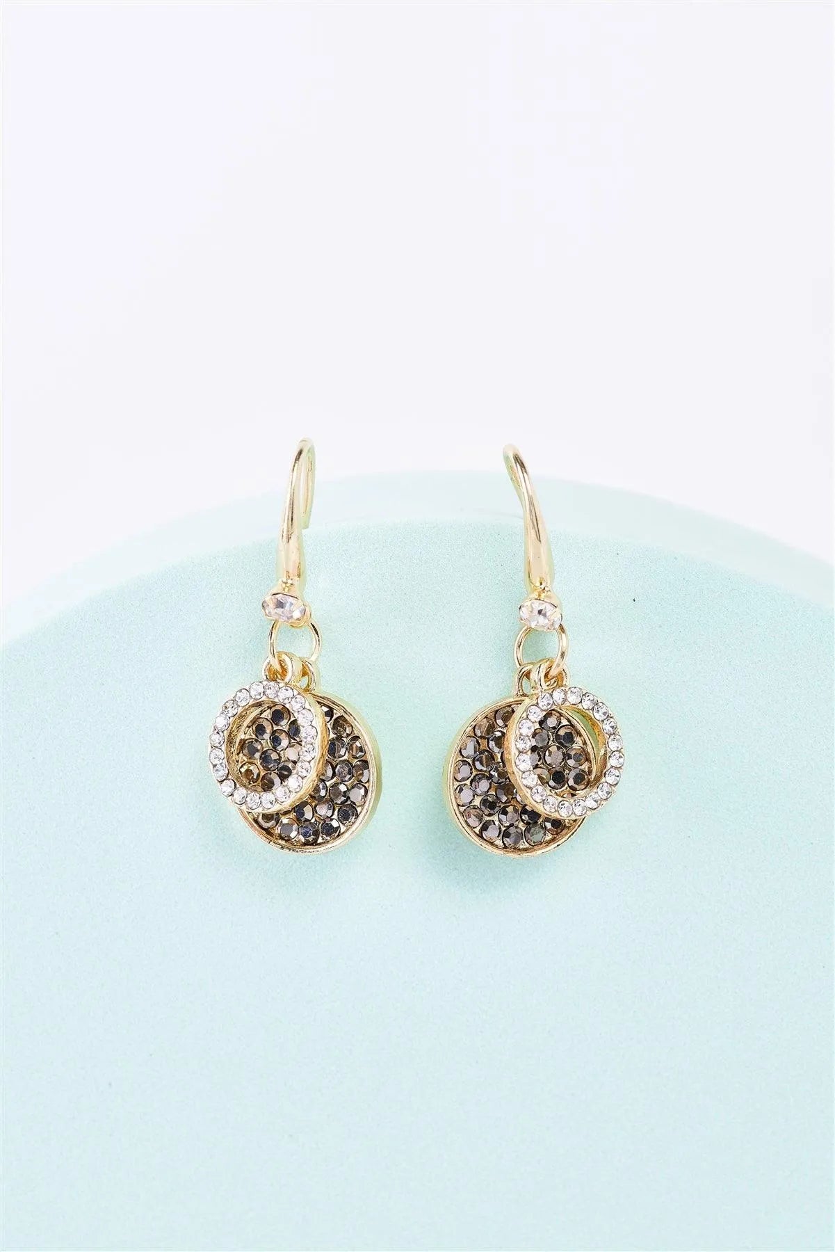 Gold & Black White Rhinestone Drop Earrings - Tasha Apparel Wholesale