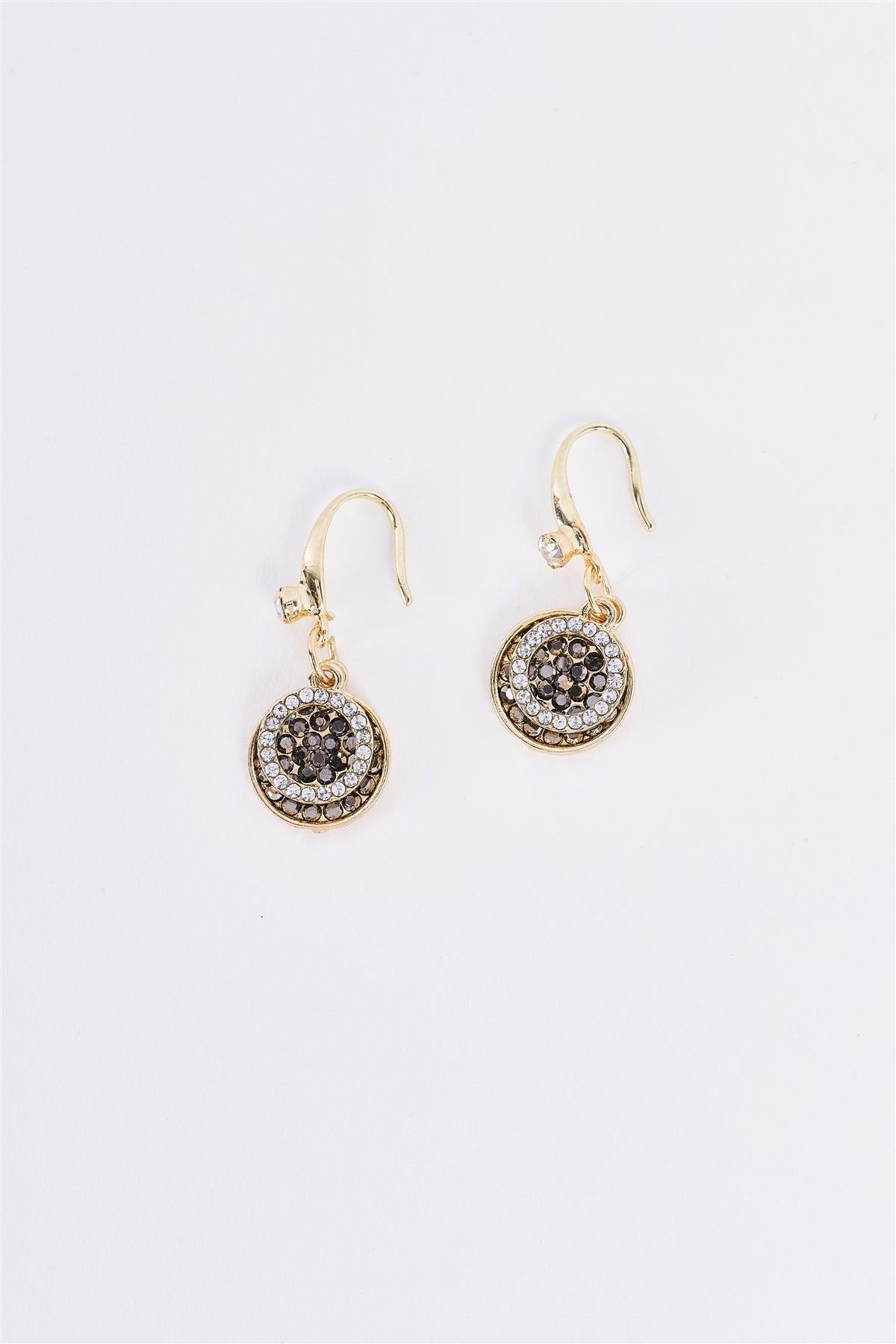 Gold & Black And White Rhinestone Drop Earrings /3 Pieces