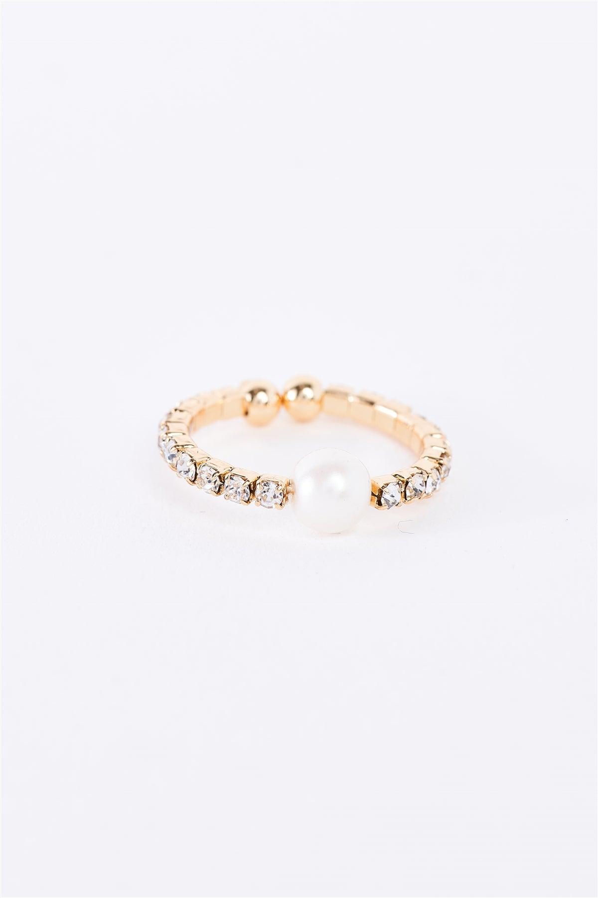 Gold Rhinestone Pearl Detail Ring /3 Pieces