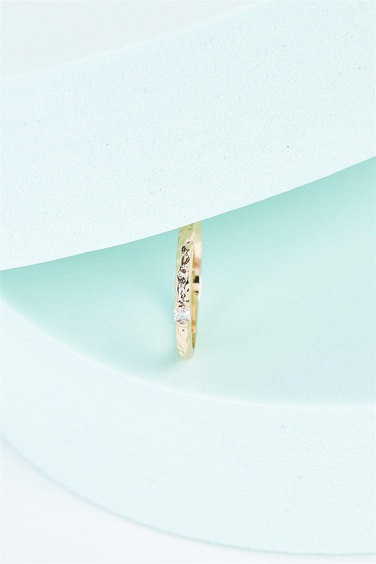 Gold Structured Band Faux Diamond Detail Ring /3 Pieces