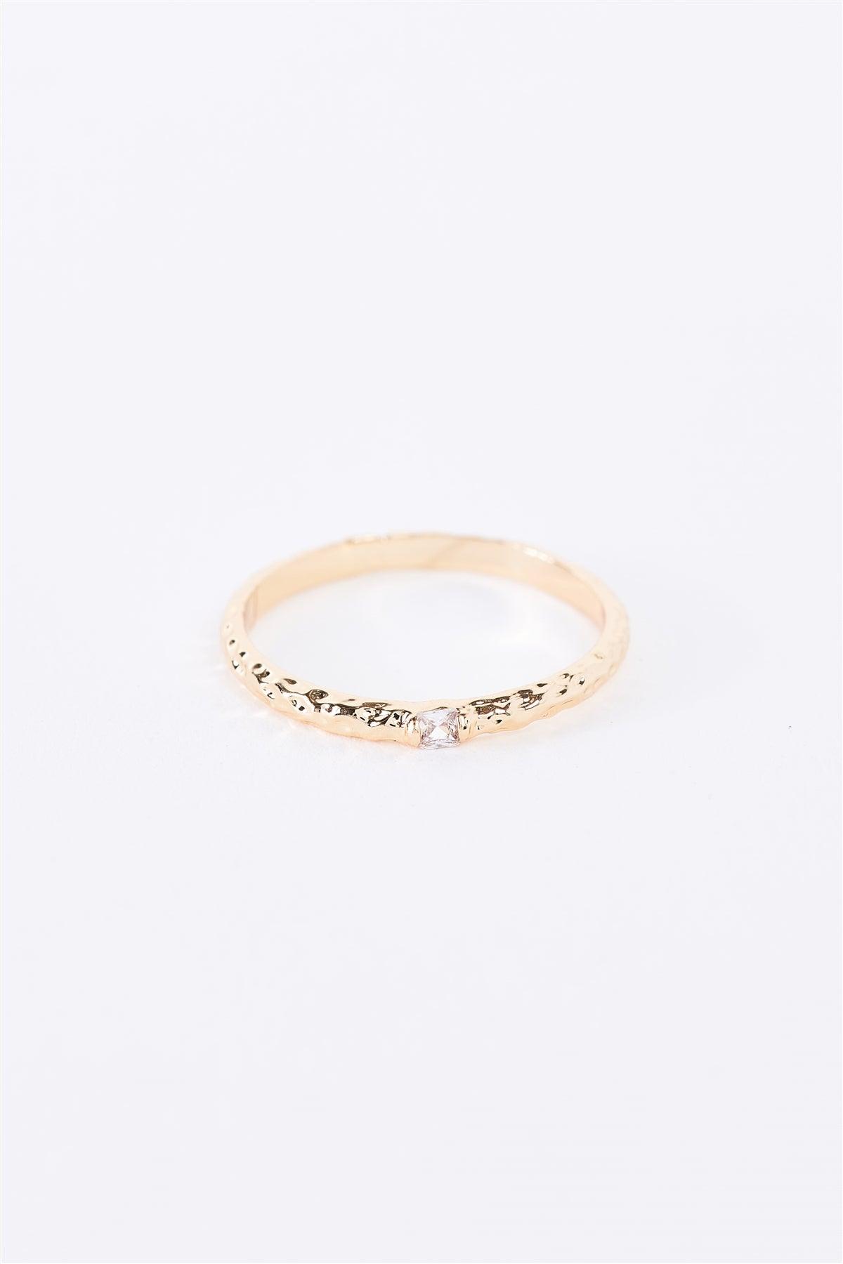 Gold Structured Band Faux Diamond Detail Ring /3 Pieces