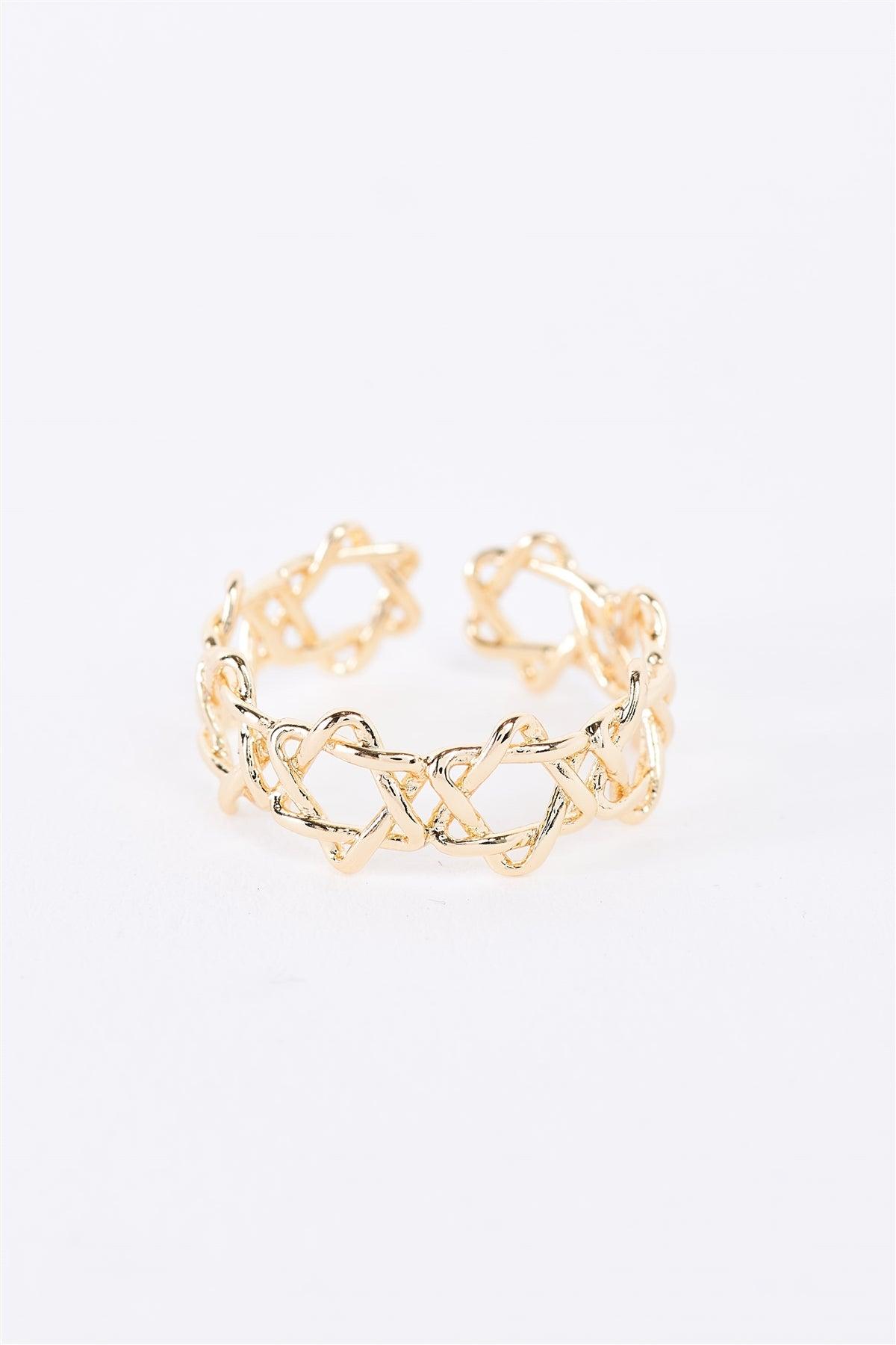 Gold David's Star Inspired Linked Ring /3 Pieces