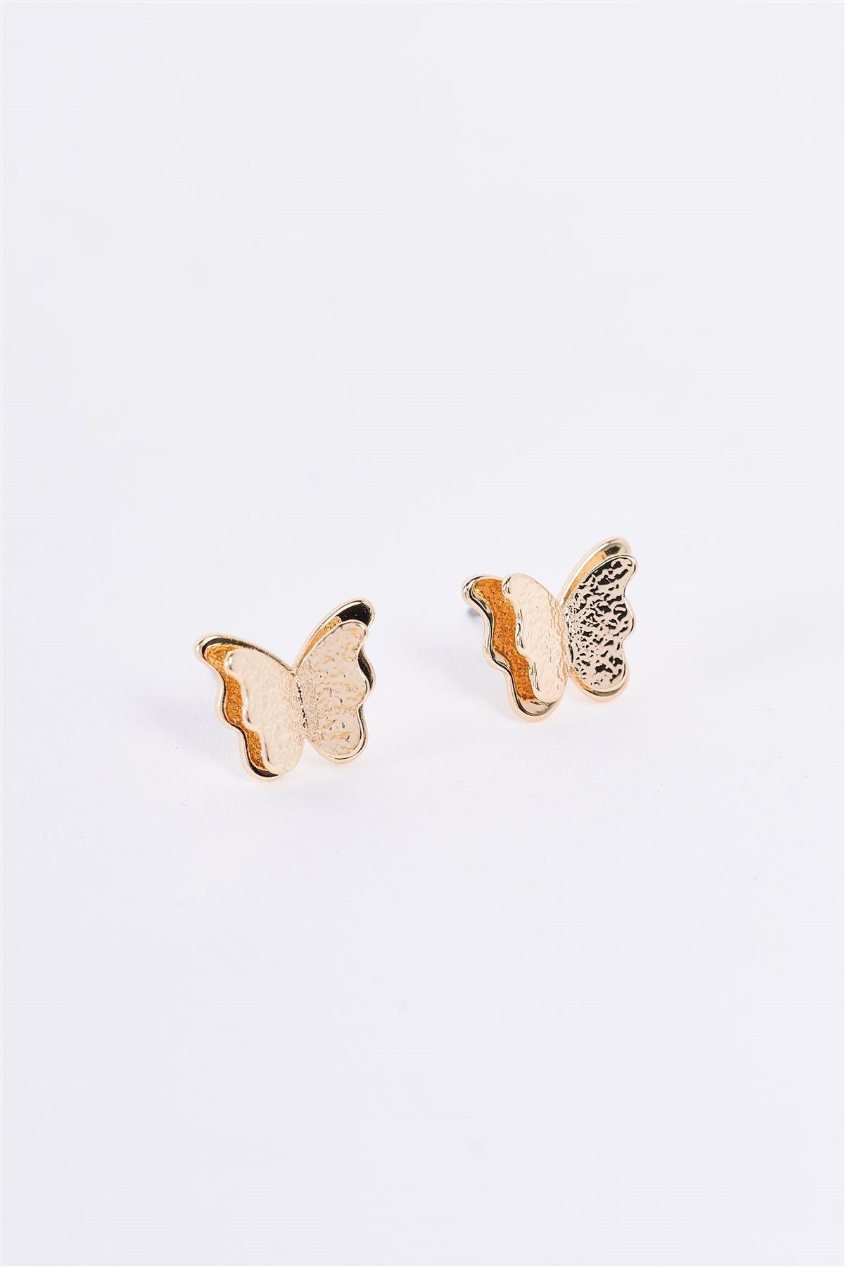 Gold Double-Wing Butterfly Small Stud Earrings /3 Pairs