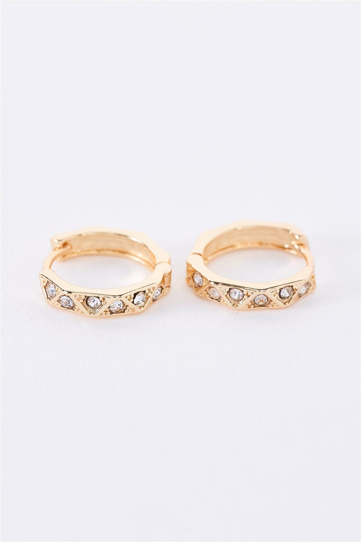 Gold Rhinestone Tiny Huggie Earrings /3 Pieces