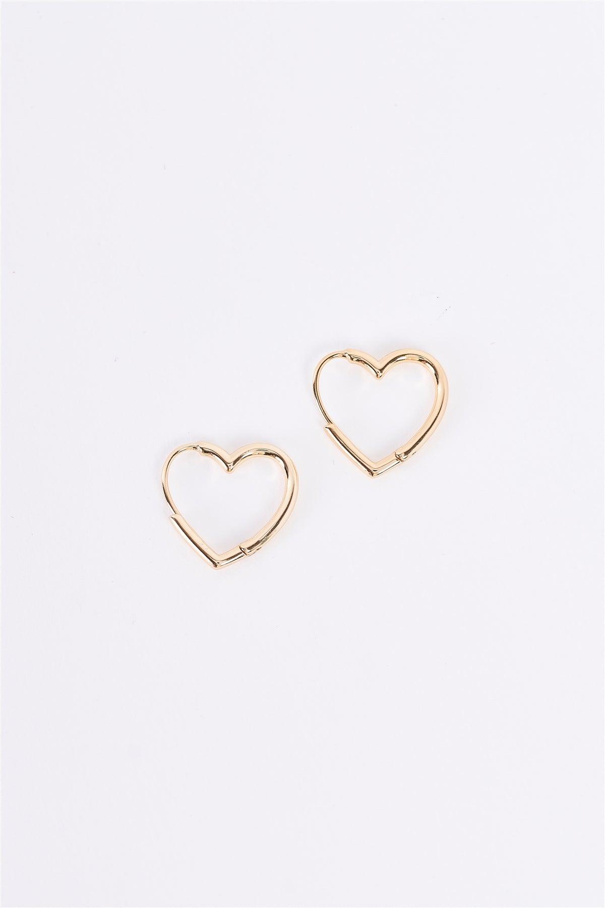 Gold Heart Drop Hoop Earrings /3 Pairs