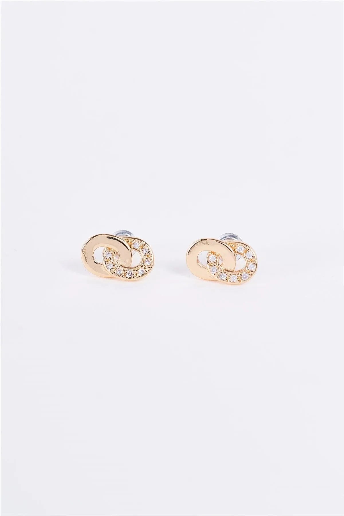 Gold & Rhinestone Incrusted Linked Hoop Stud Earrings - Tasha Apparel Wholesale