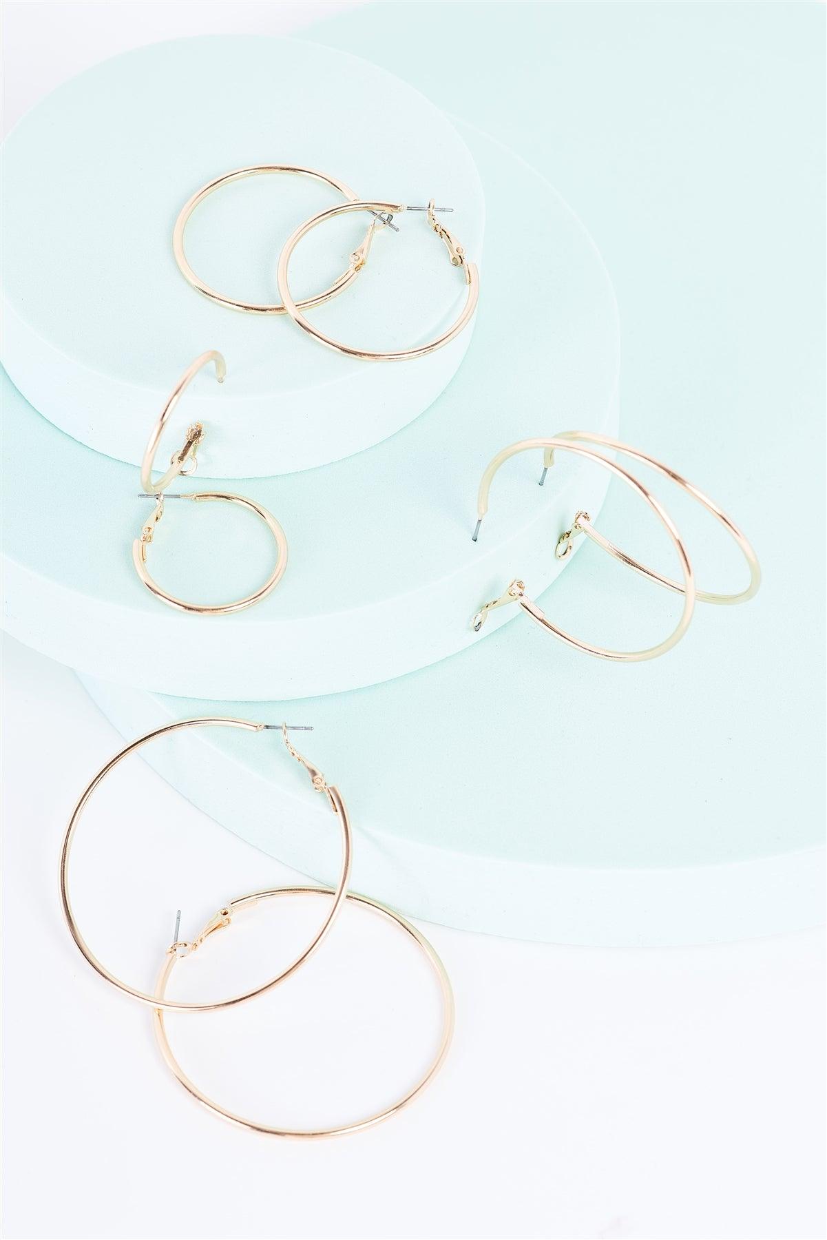 Gold Large To Small Hoop Earrings Set Of Four /3 Sets