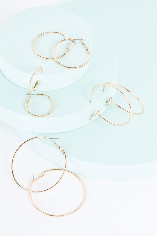 Gold Large To Small Hoop Earrings Set Of Four /3 Sets