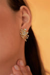 Dark Gold Sparkle Firework Shaped Rays Faux Gem Detail Stud Earrings /3 Pairs