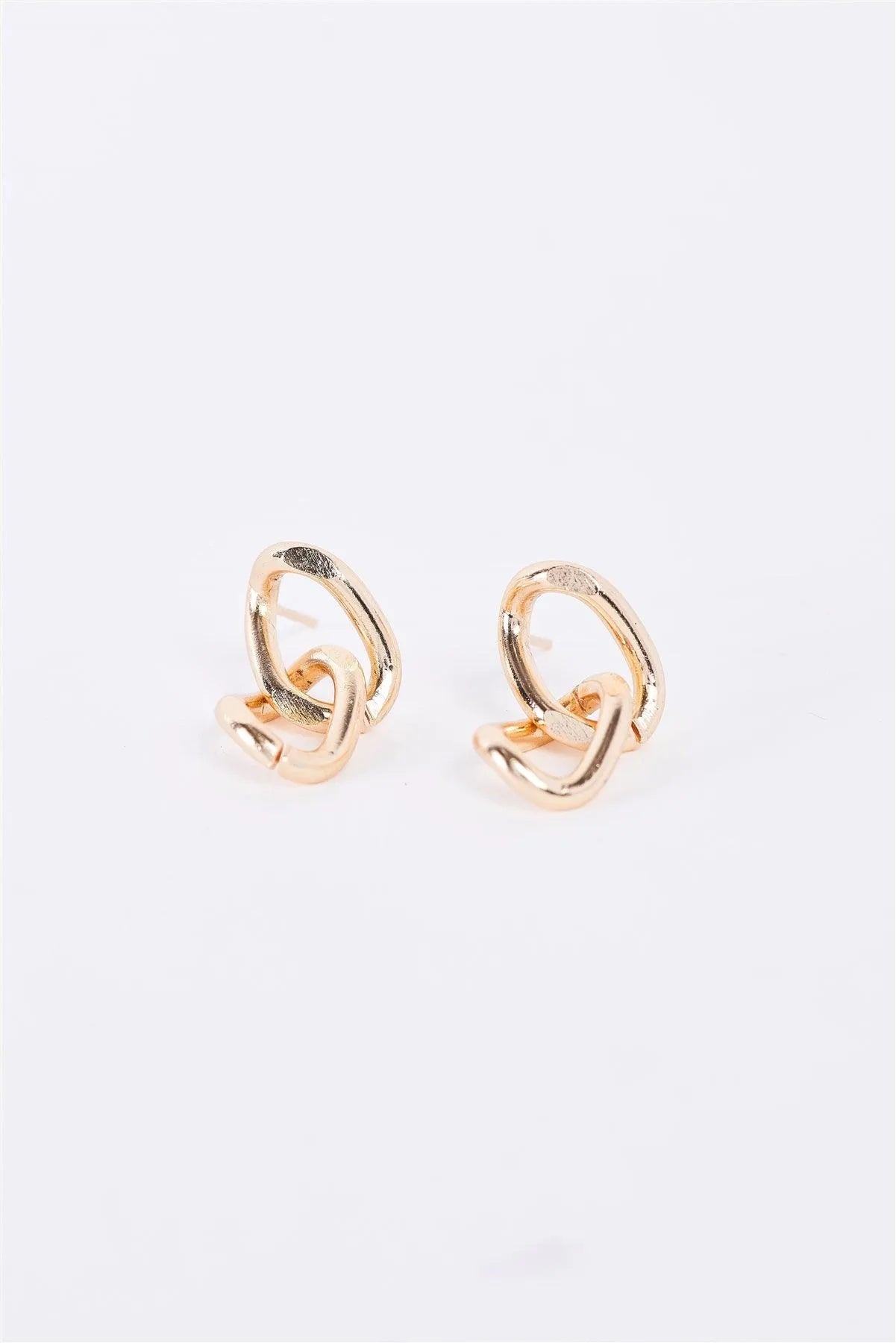Gold Double Chain Linked Drop Earrings - Tasha Apparel Wholesale