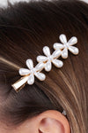 Gold Faux Pearl Triple Flower Trim Sectioning Alligator Hair Clip /3 Pieces