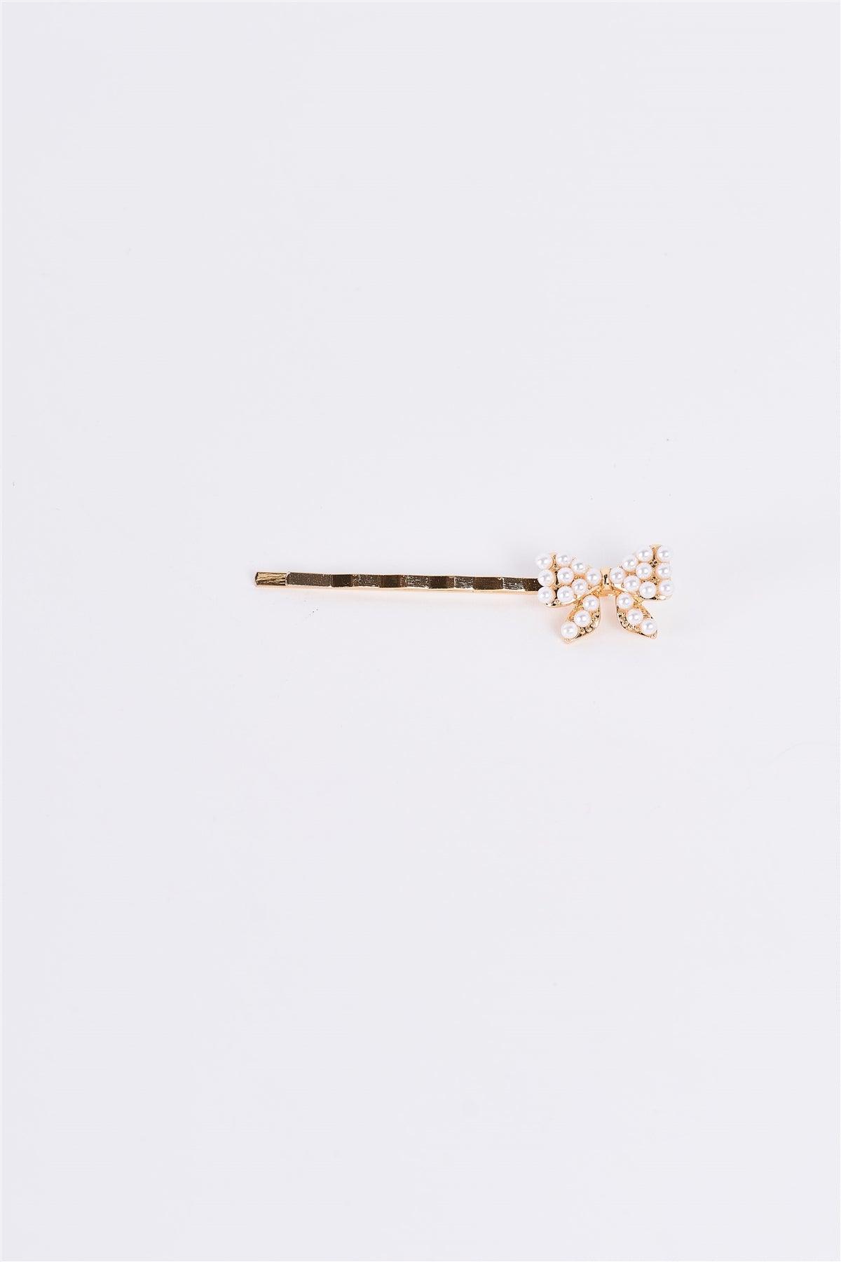 Gold & Pearl Bow Tiny Bobby Pin/ 3 Pieces