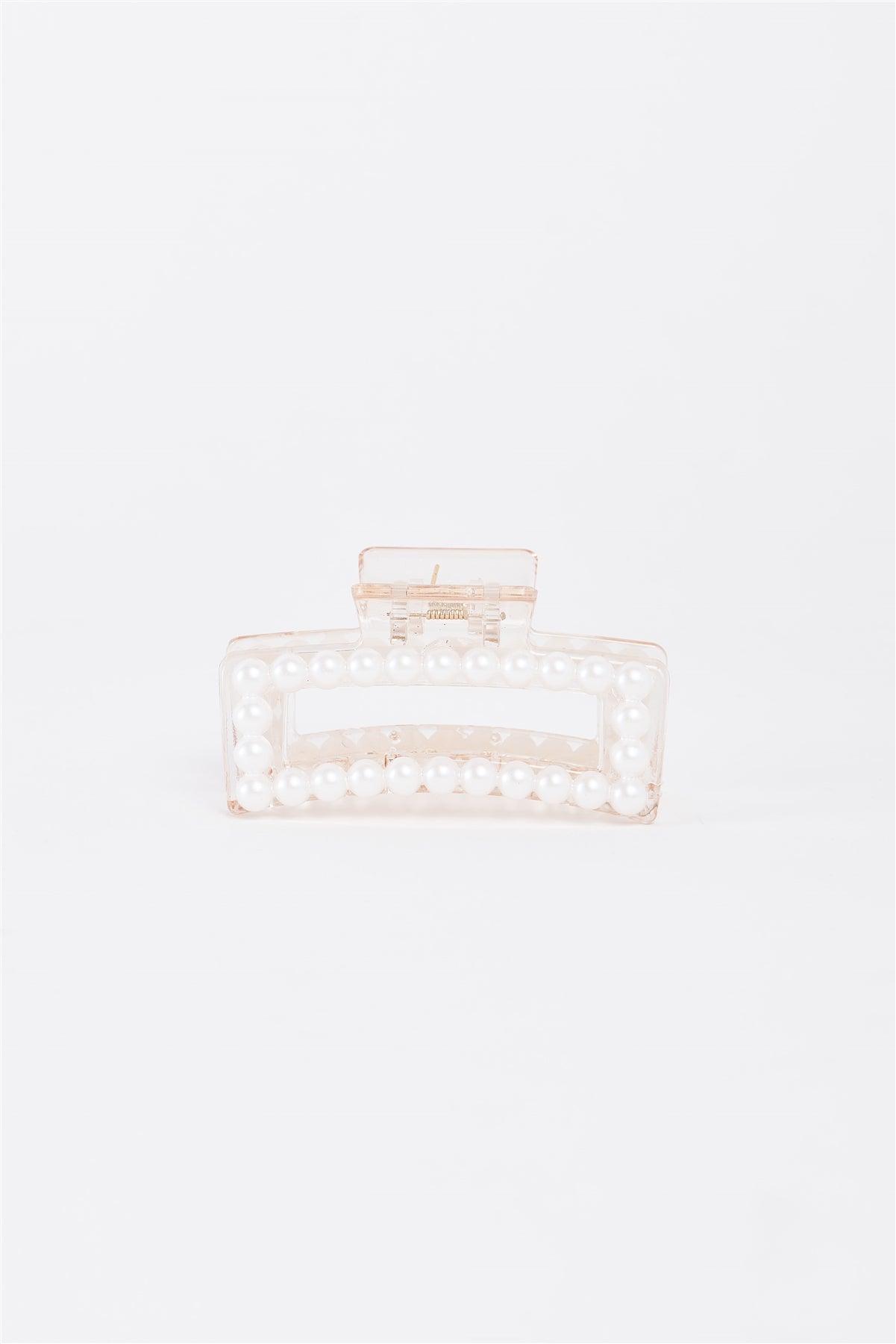 White Pearl Glossy Clam Hair Clip /3 Pieces