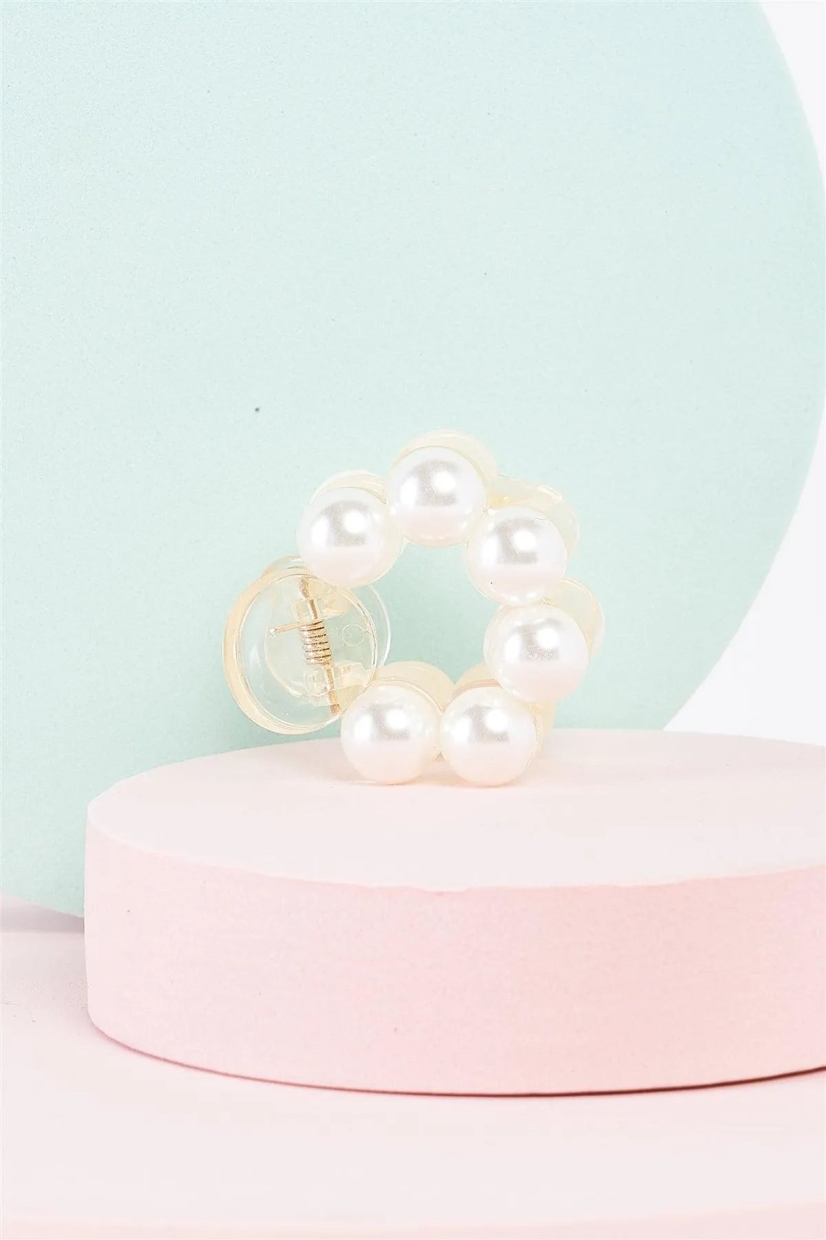 White & Pearl Small Circle Hair Clip - Tasha Apparel Wholesale