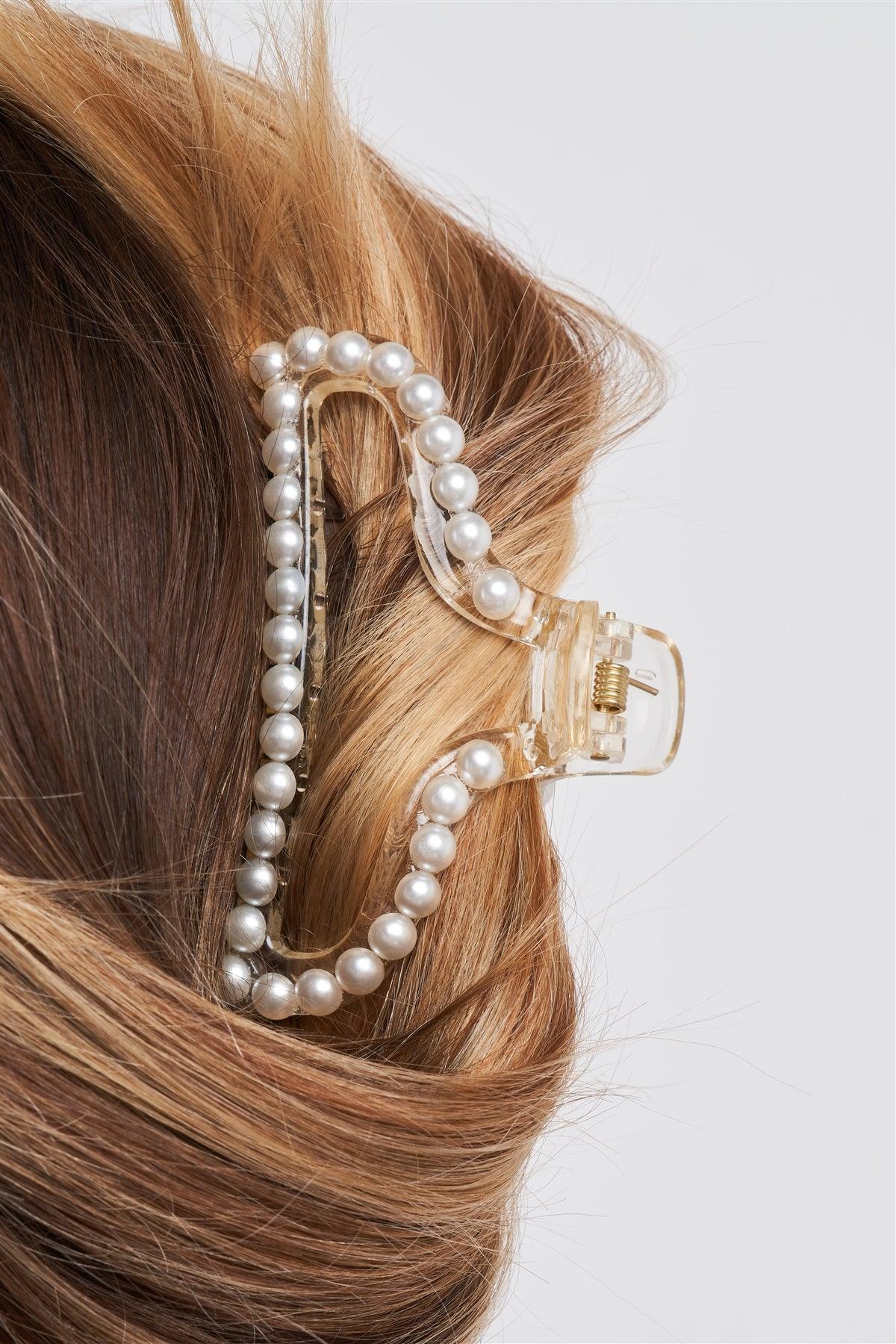 "Mermaid Tail" White & Pearl Large Hair Clip /3 Pieces