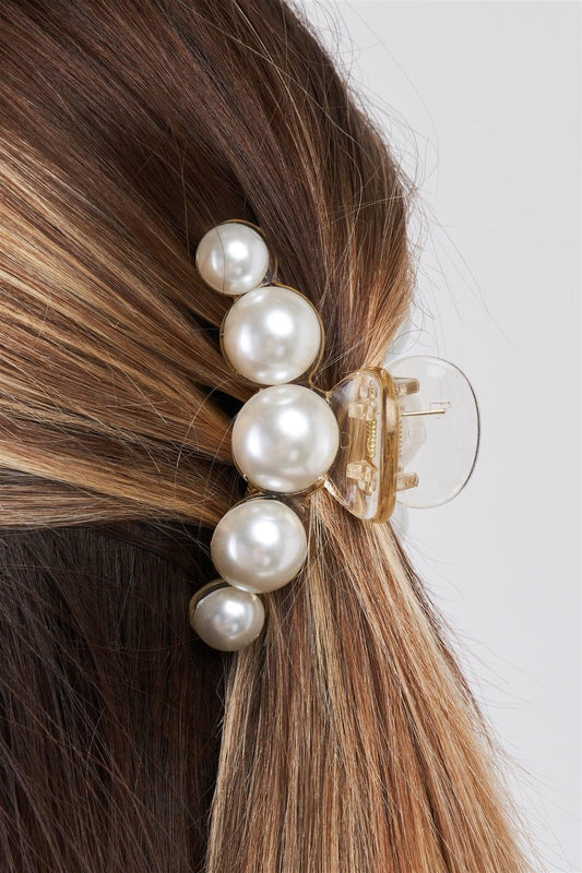 "Five Wild Pearls" White & Pearl Small Hair Clip /3 Pieces - Tasha Apparel Wholesale