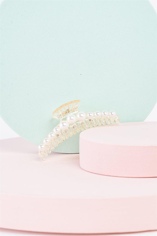 "Shell" White & Pearl Small Hair Clip /3 Pieces - Tasha Apparel Wholesale