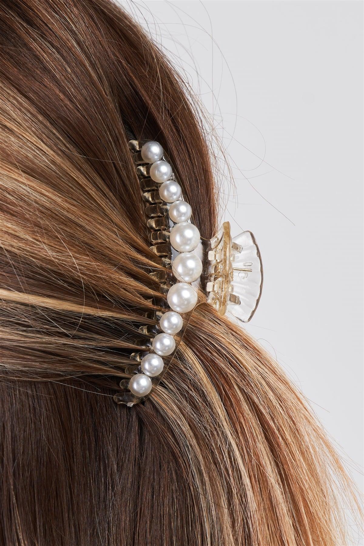 "Shell" White & Pearl Small Hair Clip /3 Pieces