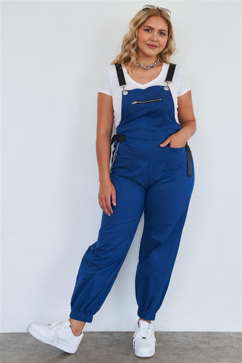 Royal Blue Zip Pocket Hardware Chained Cargo Overall Joggers