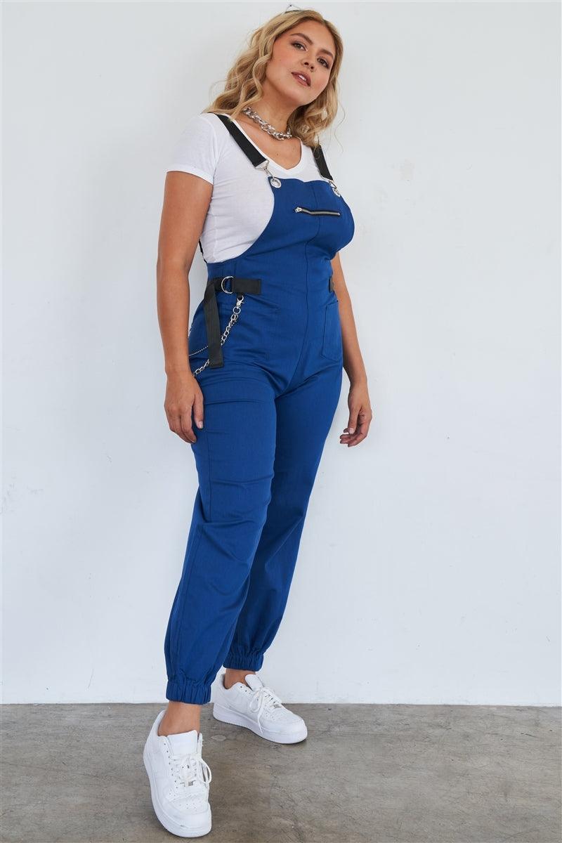 Royal Blue Zip Pocket Hardware Chained Cargo Overall Joggers