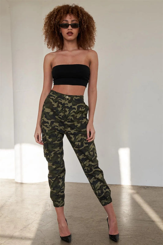 Olive Camouflage Cargo Jogger Pants /2-2-2 - Tasha Apparel Wholesale