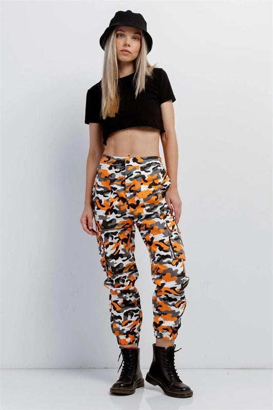Orange & Black, White, Camouflage High Waisted Cargo Pants /2-2-2 - Tasha Apparel Wholesale
