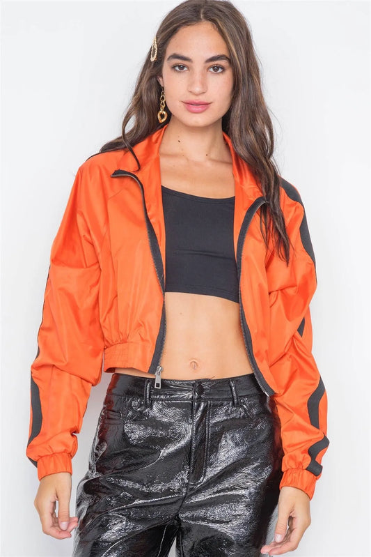Orange Colorblock Lightweight Cropped Jacket /2-2-2 - Tasha Apparel Wholesale